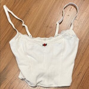 Colsie White Camisole with Lace and Red Accent